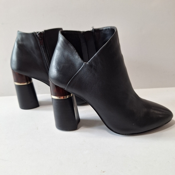 Antonio Melani Black Octavien Leather Preppy Detail On Heel Ankle Boots Size 6 - Picture 5 of 12